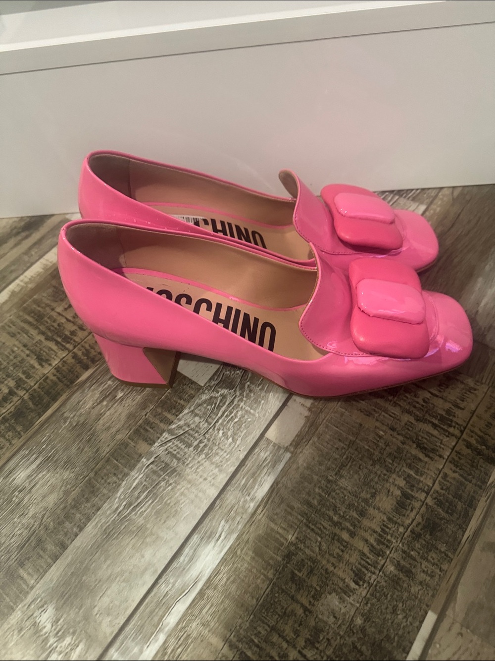 Moschino Bright Pink Patent Square-Toe Loafers - Picture 6 of 6